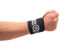 Muñequeras Wrist Wraps con Sujetador de Pulgar para Gym y Crossfit Negro- Gris